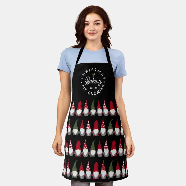 Tablier Baking de Noël amusant avec mes Gnomies | Noir (Porté)