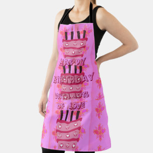 Tablier Baking Happy Birthday Cakes with Love Print Apron