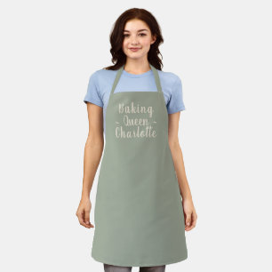 Tablier Baking queen sauge vert script personnalisé nom él