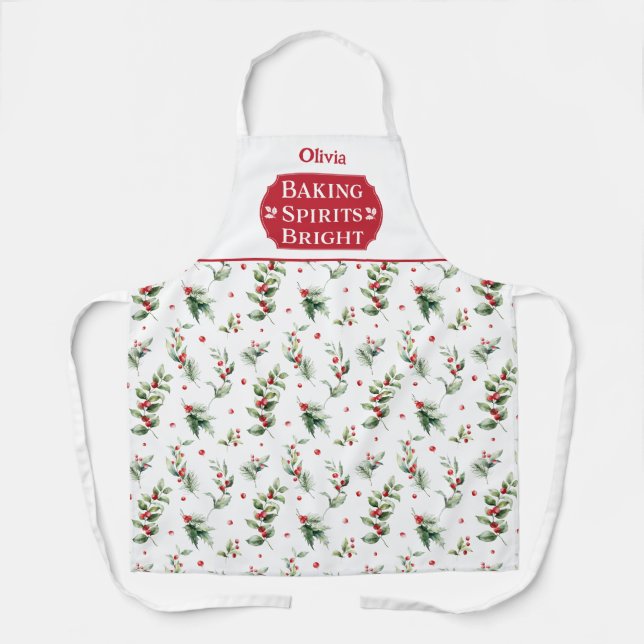 Tablier Baking Spirits brillant Floral Monogramme Noël (Recto)