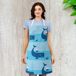 Tablier Baleine nautique et voilier océan mer bleue