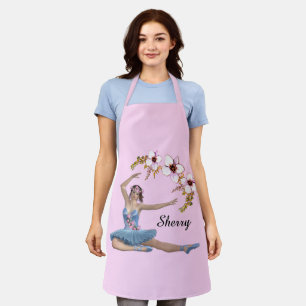 Tablier Ballerina en bleu Nom personnel rose