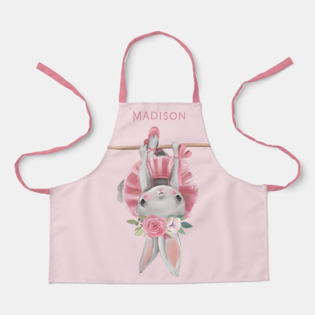 Tablier Ballerina Rose Cute Bunny Ballet Personnalisé (Recto)