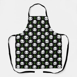 Tablier Bambou Motif Kawaii Panda En Blanc Noir