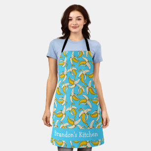 Tablier Bananes Motif de fruits bleu tropical et jaune