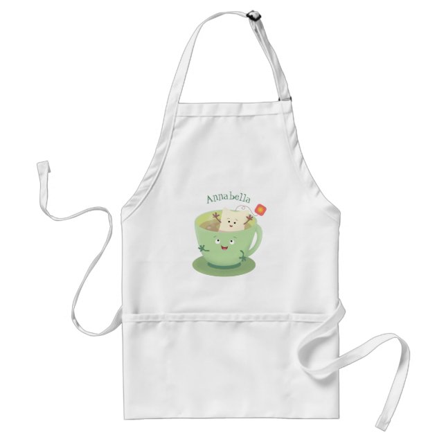 Tablier Bande dessinée de la tasse de thé mignonne humour  (Devant)