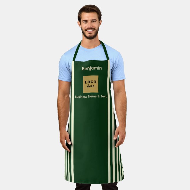 Tablier Bande verte et crème personnalisée (Porté)