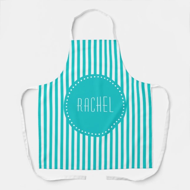 Tablier Bandes bleu turquoise et blanc (Recto)