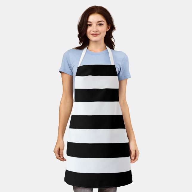 Tablier Bandes noires et blanches, Motif rayé, Lignes (Porté)