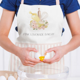 Tablier Bandes roses et blanches Logo personnalisé Pâtisse