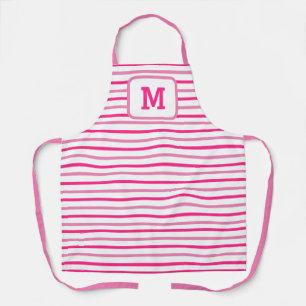 Tablier Bandes roses mignonnes Personnalisées Blanc initia