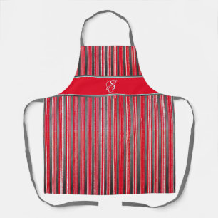 Tablier Bandes rouges, grises et blanches