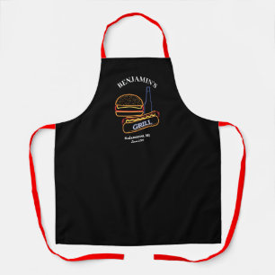 Tablier Barbecue de jardin avec burgers hot dogs bière