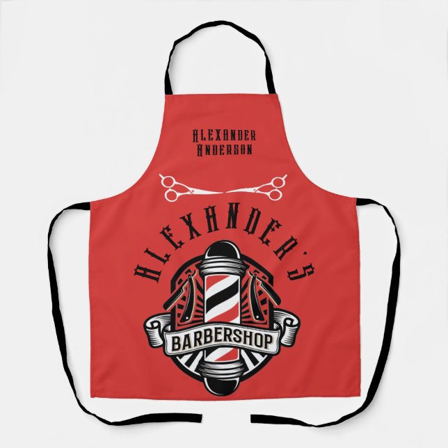 Tablier Barber Shop Rouge et noir Personnaliser (Recto)