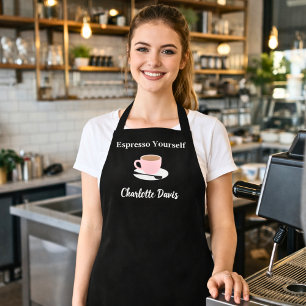 Tablier Barista noir blanc tasse café nom citation