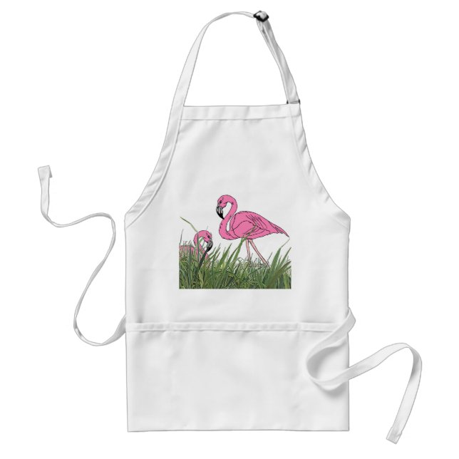 TABLIER BARRE DU CUISINIER- TIKI DE YARD DE FLAMANTS ROSES (Devant)