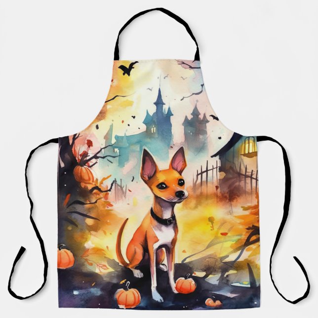 Tablier Basenji D'Halloween Avec Peur Citrouille (Recto)