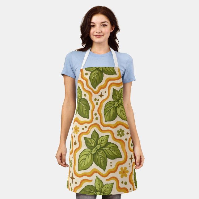 Tablier Basil Pattern Kitchen Apron (Porté)