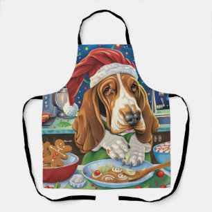 Tablier Basset Hound Fête de Noël en Cuisine : Noël Festif