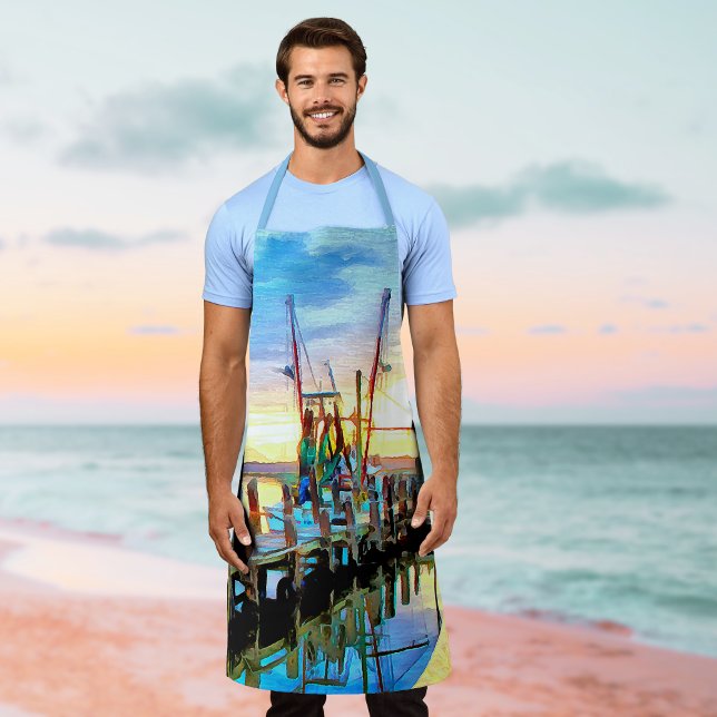 Tablier Bateau de crevettes côtières au coucher du soleil (Créateur téléchargé)