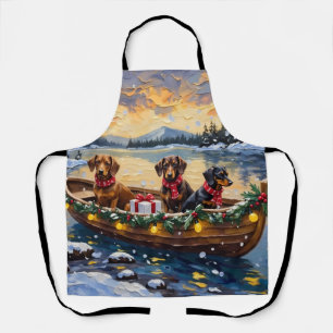 Tablier Bateau de Noël de teckel pour les fêtes