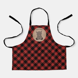 Tablier Bear Buffalo Plaid Motif rouge et noir enfants