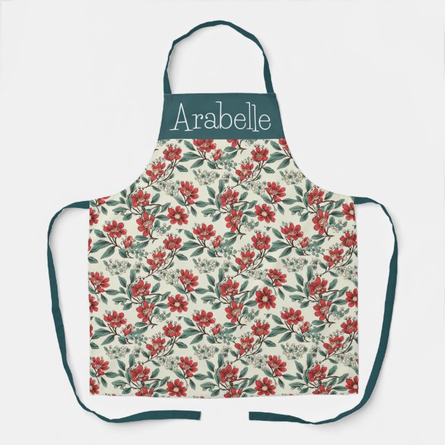Tablier Bearberry et Cream Floral Apron avec Feuilles vert (Recto)