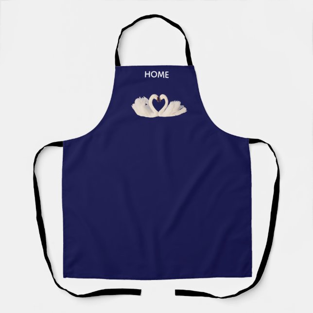 Tablier Beau couple de cygne sur bleu marine (Recto)