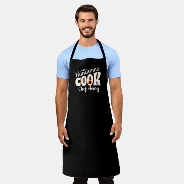 Tablier beau cuisinier super chef noir et blanc (Porté)