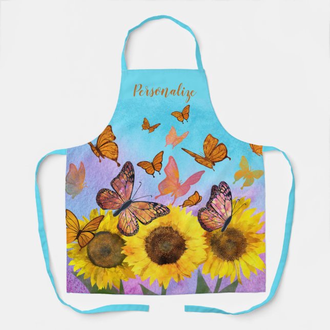 Tablier Beau Jardin aux fleurs de tournesol Papillons (Recto)