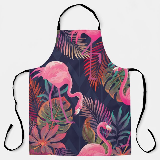 Tablier Beau motif tropical transparent avec flamme rose (Recto)