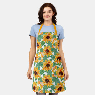 Tablier Beaux Tournesols Jaune & Motif Vert