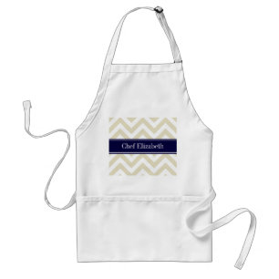 Tablier Beige Lg Chevron Marine Nom bleu Monogramme