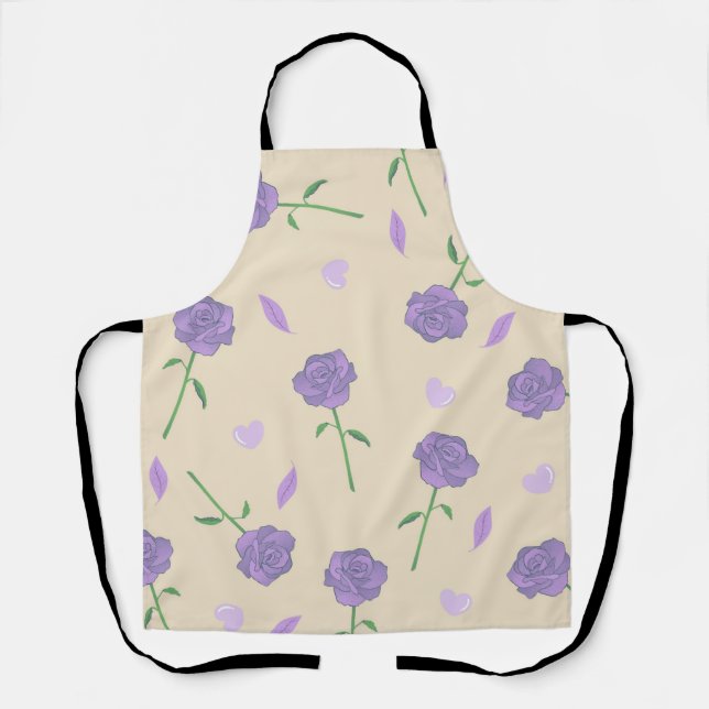 Tablier Beige violet Rose Floral Boho Motif botanique (Recto)