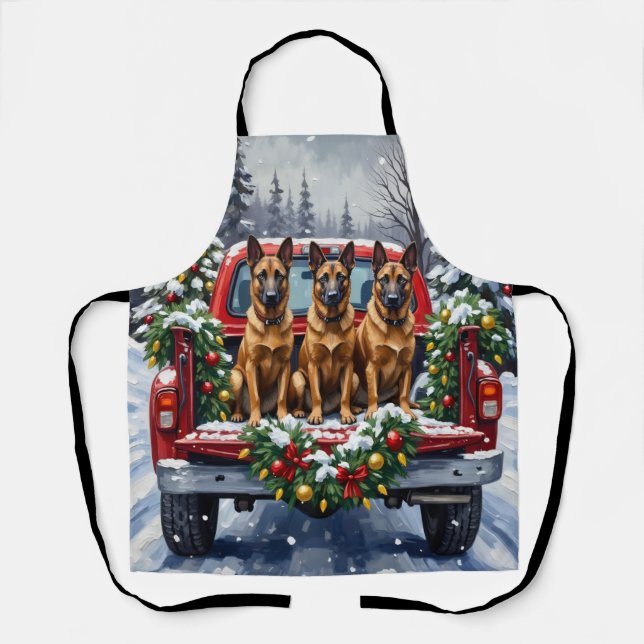 Tablier Belgian Malinois Christmas Red Truck Holiday (Recto)