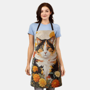 Tablier Belle Chat Calico Avec Fleurs Marigold