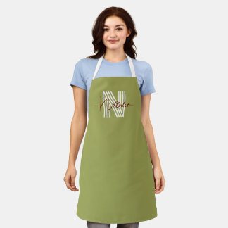 Tablier Belle couleur vert olive élégant grand initial