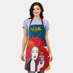 Tablier "Belle Femme de mode avec Café Cup" Pop Art