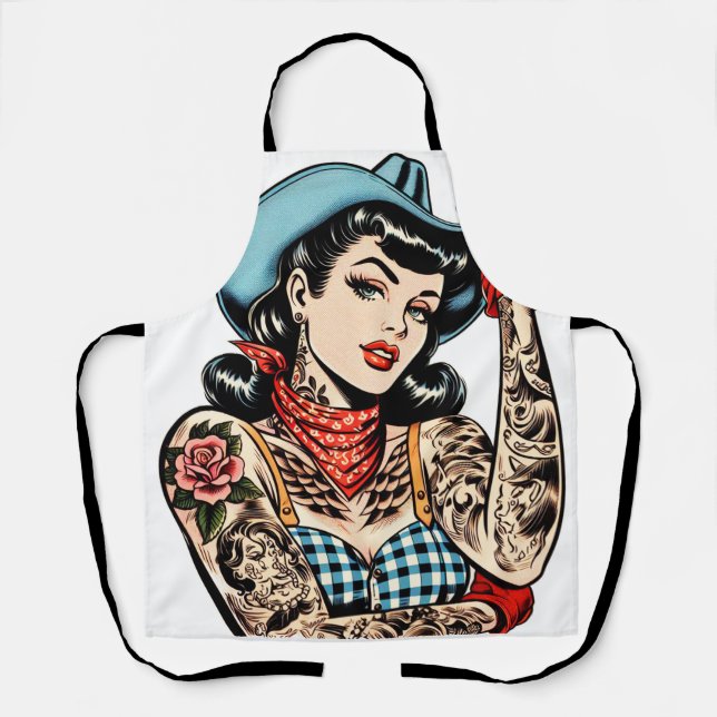Tablier Belle fille au tatouage en caricature (Recto)