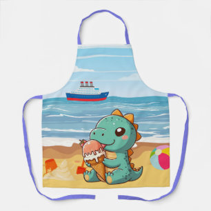 Tablier Belle glace manger dino à la plage