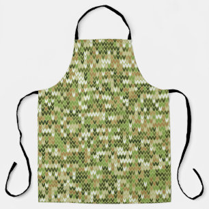 Tablier Belle motif en tricot de mamie vert olive