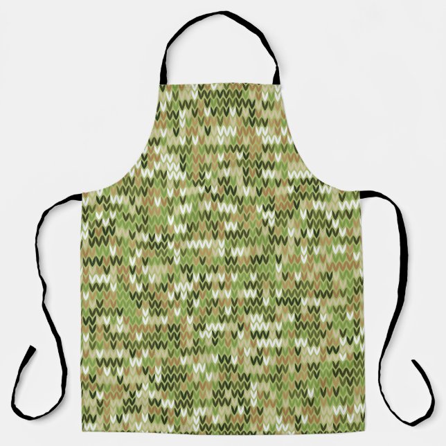 Tablier Belle motif en tricot de mamie vert olive (Recto)