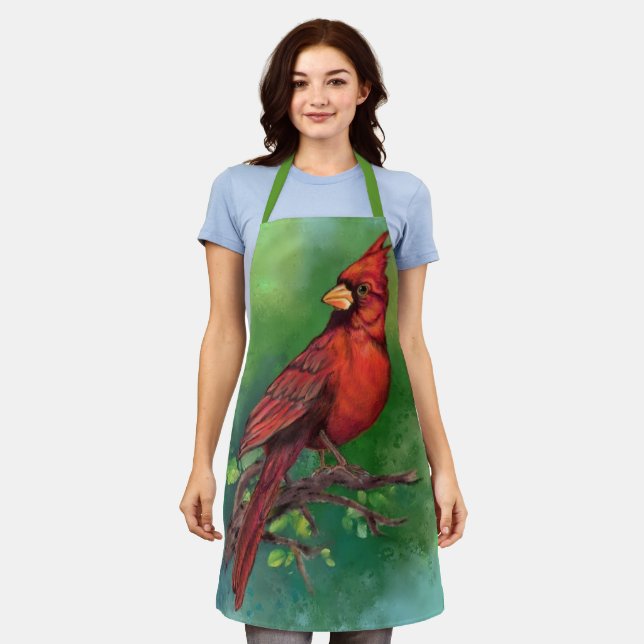 Tablier Belle peinture d'oiseaux du Cardinal rouge du Nord (Porté)
