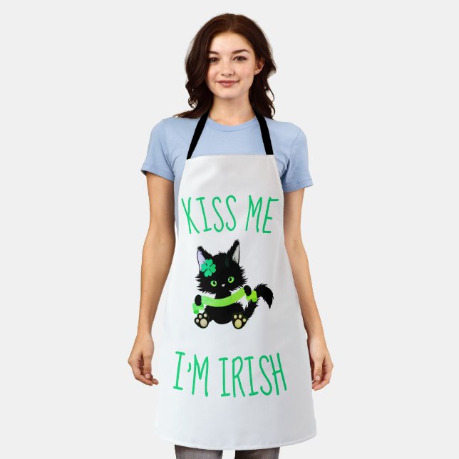 Tablier Belle St. Patrick's Kiss Me Je suis Irlandais Chat (Porté)
