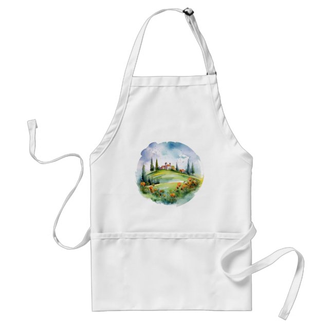 Tablier Belle Toscane Aquarelle Paysage Art (Devant)
