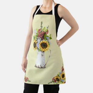 Tablier Belle Tournesol Aquarelle Polka Jaune Point