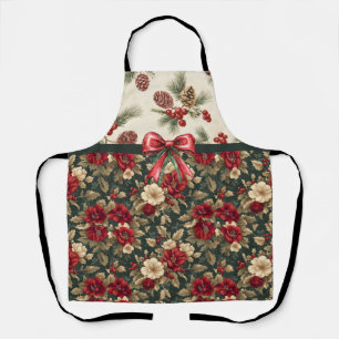 Tablier Belles fleurs de Noël et pommes de pin