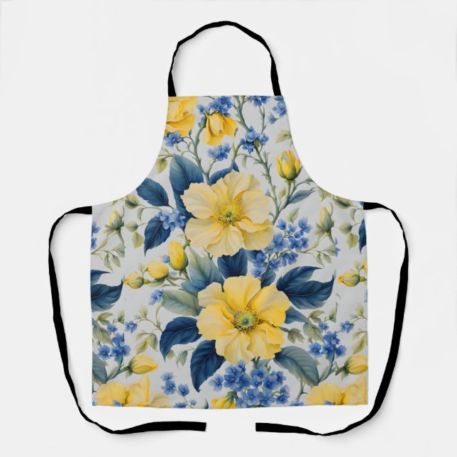 Tablier Belles Fleurs Jaunes et Bleues (Recto)