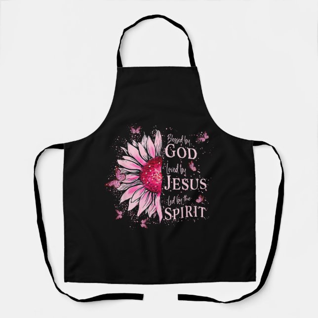 Tablier Béni Par Dieu - Aimé Par Jésus Tournesol Rose (Recto)