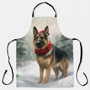 Tablier Berger Allemand dans la neige de Noël